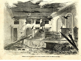 Banking Hall Shelling Damage, Leslie’s 1865 Illustration